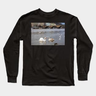 Birds at Vltava river in Prague Long Sleeve T-Shirt